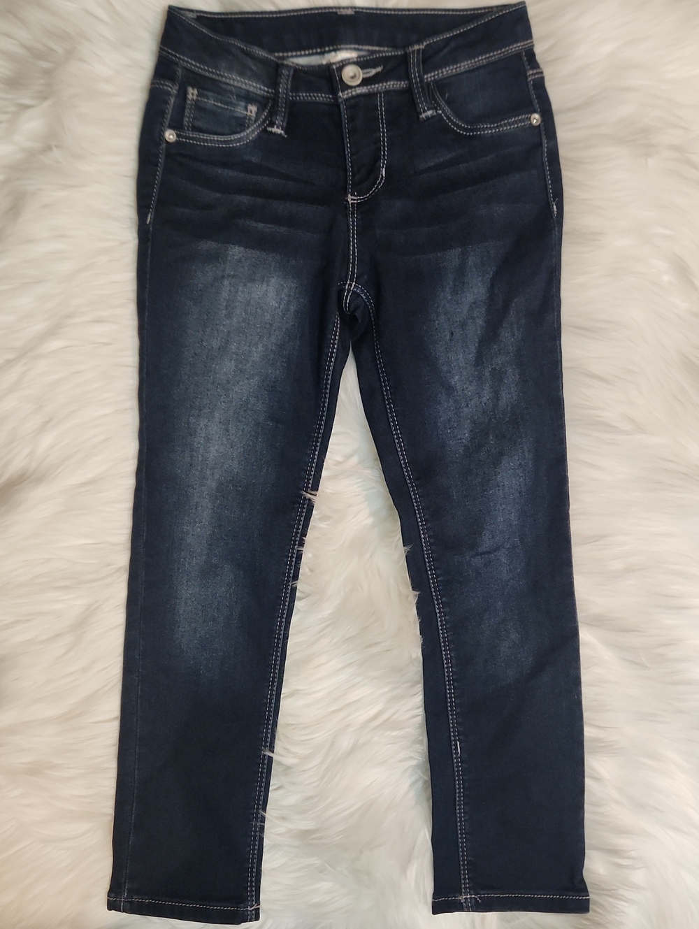 Dark Blue Women's Skinny Jeans - Classic Stretch Denim - Girls Size:4/5